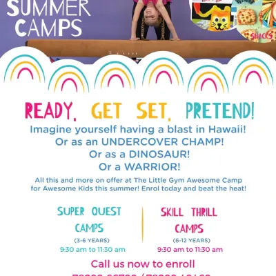 Ready, get set, pretend. Our summer camps offer themed adventures like Hawaii, Undercover Champ, and Dinosaur quests for ages 3-6, and skill-focused camps for ages 6-12.