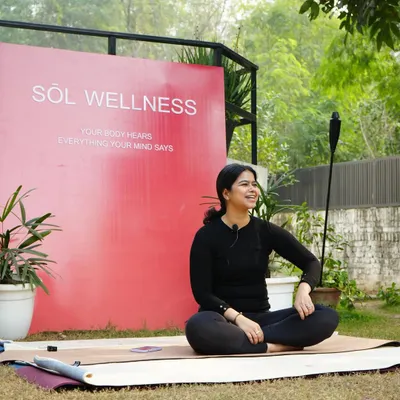 A moment of calm before starting a corporate wellness session for Sol Wellness. I always take a minute to center myself so I can hold a grounded space for everyone participating.