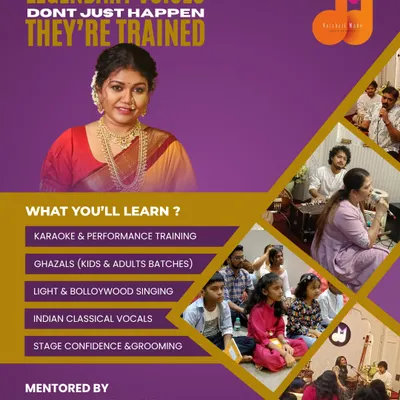 Legendary voices are not born, they are trained. We offer comprehensive vocal training, from Indian classical to light and Bollywood singing, as well as specialized courses in Ghazals and Karaoke. All programs are mentored by me to ensure you get the best guidance.