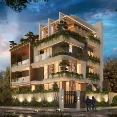 This 3D visualization showcases our approach to transforming a compact plot into an iconic, multi-level bungalow. We designed a flowing facade and integrated green terraces to create a home that feels both expansive and warm, embodying modern luxury.
