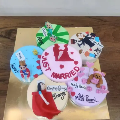 Can't decide on a theme? This unique cake features six different mini-themes in one, including "Just Married," "Sleeping Beauty," and Cocomelon. It's a fun way to celebrate multiple tastes at once.