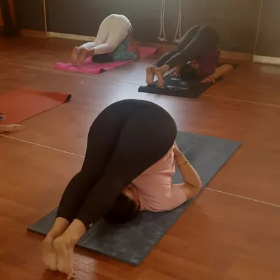 Halasana (Plough Pose) is a powerful inversion that I teach to students who are ready for it. Its benefits include stimulating the thyroid, calming the nervous system to reduce stress, and aiding in the management of back pain and diabetes.