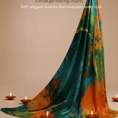 A small gift with a big presence. This elegant silk scarf, featuring a vibrant print from one of my abstract paintings, is a perfect standalone gift or a luxurious addition to a corporate hamper. The art is designed to complete any look with a touch of sophistication.