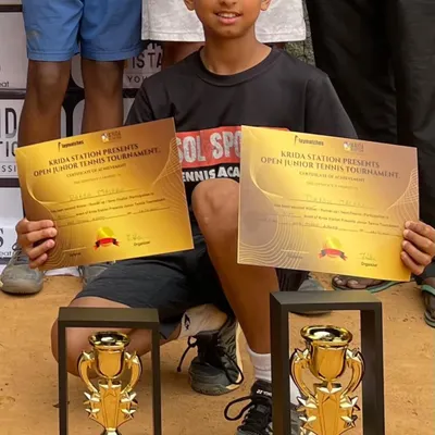 Darsh Malhan of Sol Sports shines bright, clinching the Singles title in Boys U12 and finishing as a finalist in Boys U14 at the Open Tennis Championships. A display of tremendous grit and talent.