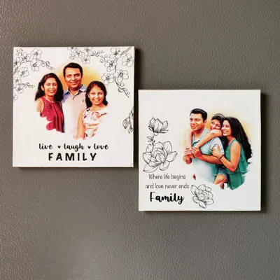 A set of custom photo fridge magnets made for a lovely family. I combine their pictures with floral line art and sweet quotes to create personalized keepsakes for their home.