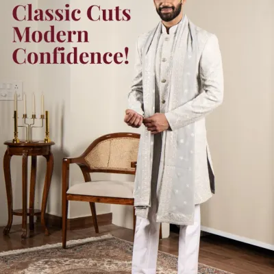 I believe in classic cuts that inspire modern confidence. This all-white Indo-Western ensemble, featuring a structured jacket and a delicately embroidered stole, is a testament to that philosophy. It's a look that is both grounded in tradition and powerfully contemporary.