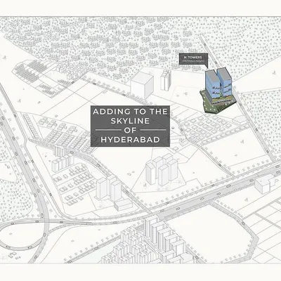 A map illustrating three of our major projects shaping the skyline of Hyderabad: a mixed-use tower, premium housing, and a spiritual temple.