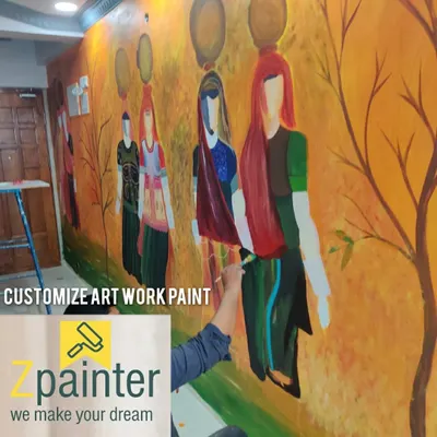 Our artist adding the final touches to a large, custom-painted mural. We work closely with clients to bring their ideas to life, ensuring every detail is captured in the final artwork.