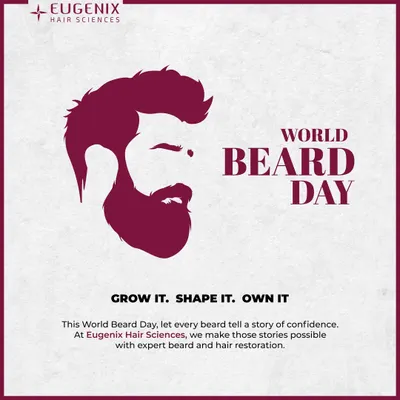 A graphic celebrating World Beard Day, highlighting our expertise in beard and hair restoration.