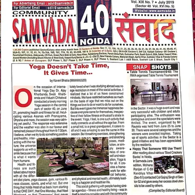 I was happy to see this article in the Samvada newspaper covering our International Yoga Day event in 2019, written by a young student inspired by the session.