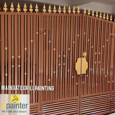 This metal main gate was painted with a durable, weather-resistant brown coating and finished with hand-painted gold details. This two-tone design adds a touch of luxury and curb appeal.