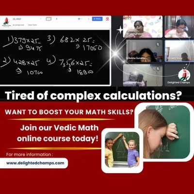 This image shows a real-time online Vedic Math session where students learn to tackle large calculations with ease. Our course is perfect for anyone looking to boost their mental math speed and accuracy from home.