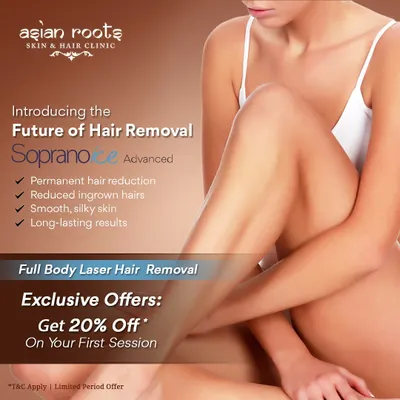 I am introducing the future of hair removal with the Soprano Ice Advanced system. This graphic details an exclusive offer for new clients to experience permanent hair reduction at a special price.