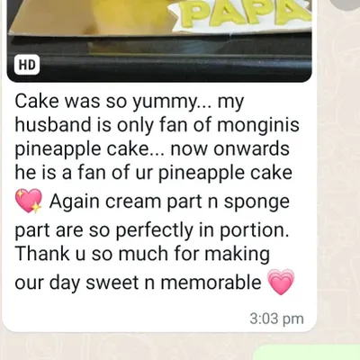 A wonderful review from a client whose husband is now a fan of my pineapple cake. It makes me so happy to hear this.