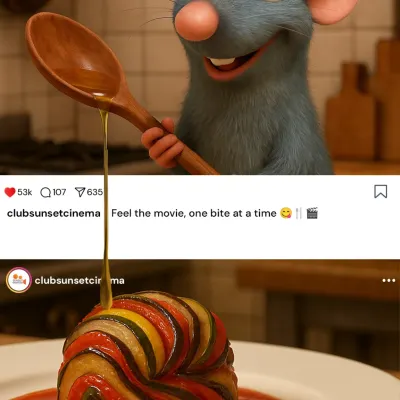 Anyone can cook, but not everyone gets to eat the ratatouille while watching Remy create it. This image perfectly captures our promise: to serve you the movie's most iconic dish at the exact moment it inspires you on screen.