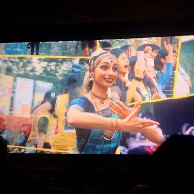 A shot from the theatre screen of my character Bhama in 'Dange/Por'. Seeing your work on the big screen is always a surreal feeling, especially a scene that combines my love for both dance and acting.