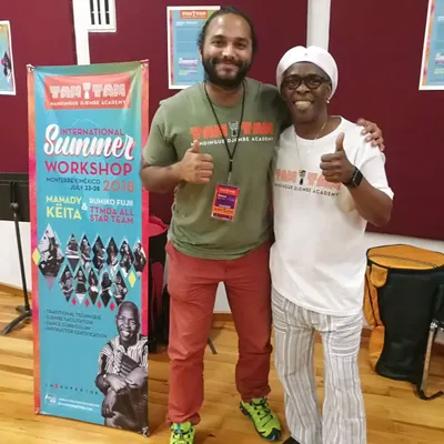 With my guru, Mamady Keïta, at an international summer workshop in Mexico. He blessed me as a 'Senior Certified Djembe Teacher', and I carry his teachings in my heart every day.