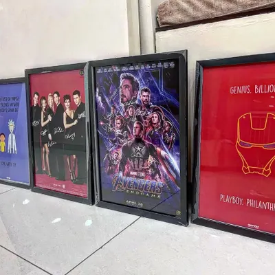 A lineup of some of my pop culture frames. This collection includes designs for Rick and Morty, Friends, Avengers: Endgame, and a minimalist Iron Man poster.