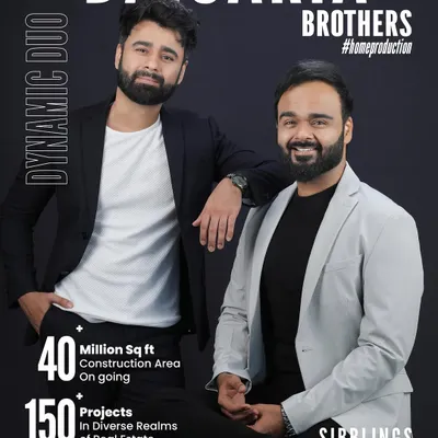 A reminder of the faces behind the firm. We are two brothers who grew up sketching on walls and now turn those childhood dreams into real skylines, with over 40 million sq ft of footprint across 9 cities.