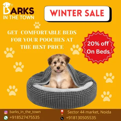 This advertisement for my winter sale features an adorable puppy snuggled into a plush, comfortable bed. It highlights my commitment to providing cozy resting spots at a great price.