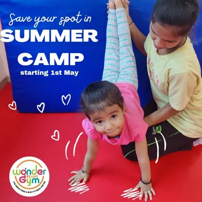 This is an announcement for our popular summer camp program. It combines our signature kids' gymnastics with creative book reading sessions, offering a holistic experience for both mind and body.