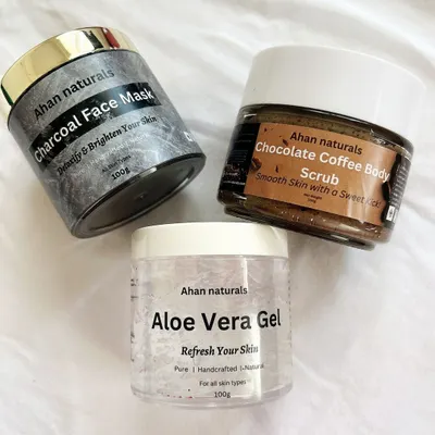 This Navratri combo offer was created to give you a complete pampering session. It includes my Charcoal Face Mask for detoxifying, the Chocolate Coffee Body Scrub for exfoliation, and Pure Aloe Vera Gel to soothe and hydrate.