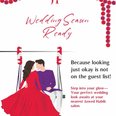 For the wedding season, just looking 'okay' is not an option. This graphic, showing a beautifully dressed couple, is a reminder that your perfect wedding look awaits at my salon.