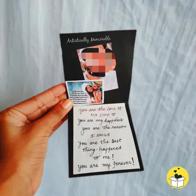 A custom handmade card that says it all. I love creating these little pull-out cards with personal photos and handwritten messages.