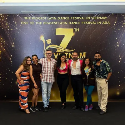 Representing India at the Vietnam International Latin Festival 2025 was an honor. Here's a shot of our crew soaking in the festival atmosphere. We had an amazing time performing and learning.