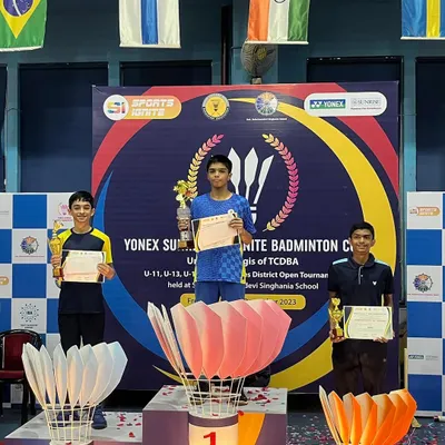 Our star player on the podium after securing third place at the Thane District 5th Ignite Badminton Tournament. Consistent performance is a hallmark of our training.
