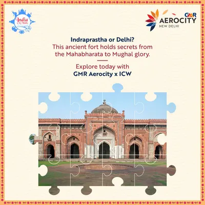 A puzzle-themed graphic of Purana Qila, inviting guests to explore the secrets of this ancient fort. This highlights our collaboration with India City Walks to unravel Delhi's mysteries.