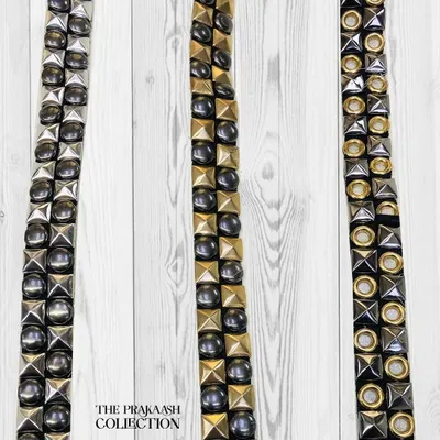 A selection of exclusive studded laces with black, silver, and gold pyramid studs and domes. These cool, contemporary trims are perfect for making any western outfit more stunning.
