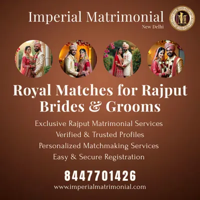 I offer royal matches for Rajput brides and grooms. My exclusive Rajput matrimonial services feature verified profiles and personalized matchmaking to honor your heritage.