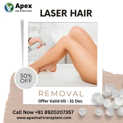 Don't miss out on this fantastic opportunity to get 50% off on our laser hair removal services. This offer is valid for a limited time, providing a pocket-friendly way to get rid of unwanted hair without the pain of waxing. Call us to book your slot and learn more about the treatment.