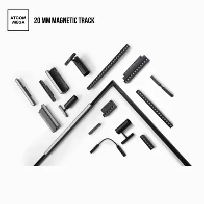 Our 20mm magnetic track system offers a complete collection of lighting tools for any need. This image showcases the variety of modules available, from spotlights to linear bars, all designed for easy, hassle-free installation.