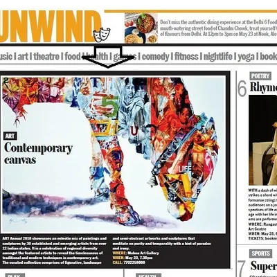 A feature in Bangalore Mirror for our Art Annual exhibition. We are proud to be listed as a top "Things To Do" art event in the city.