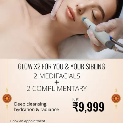 Celebrate the bond of sibling love this Raksha Bandhan with our special offer. Get two Medifacials and receive two more complimentary, perfect for sharing the glow with your sibling.
