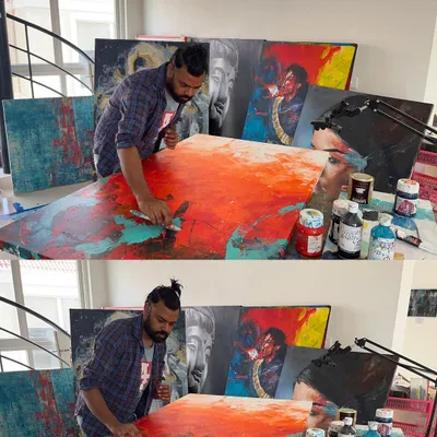 A look at my process for creating the abstract piece 'The Uprising'. I work with thick acrylics and palette knives on large canvases, building up layers of color and texture to create a sense of dynamic energy.