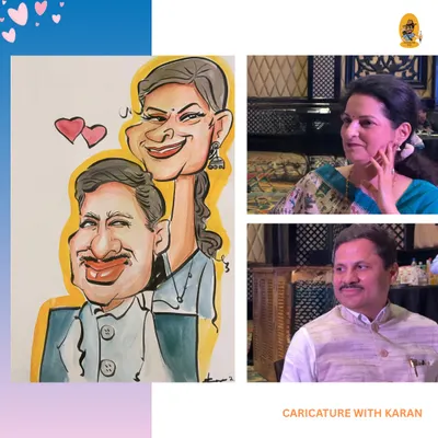 From reality to caricature, here is how I capture a couple's connection in a fun and artistic way. This piece highlights their smiles and transforms them into a playful portrait.