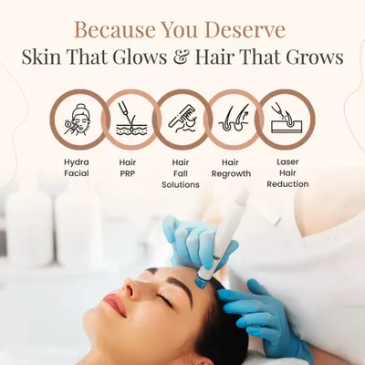 I provide a complete range of services to address your primary skin and hair concerns. My key treatments include HydraFacials for deep hydration, PRP for hair regrowth, solutions for hair fall, and laser hair reduction for smooth, lasting results.