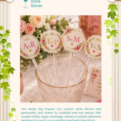 It's the small details that guests always remember. We design custom drink stirrers with your initials, wedding date, or unique logos to add a personalized touch to your bar and cocktails.