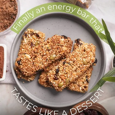 Finally, an energy bar that tastes like a dessert! My gluten-free energy bar is tasty, filling, and made with real ingredients you can actually pronounce.