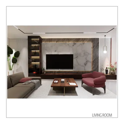 For a modern duplex residence, I drew inspiration from Regency-era elegance to create a living room that feels both grand and comfortable. A bookmatched marble feature wall, fluted wood paneling, and integrated LED lighting come together to form a space that is sophisticated and livable.