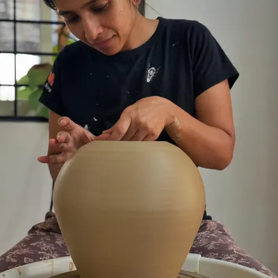 Me, in my element. Working with clay is therapeutic for me. It’s a space where I can challenge myself, fuel my creativity, and lose myself in the process of making.
