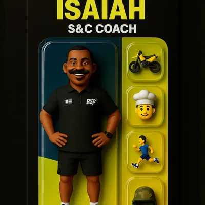 Meet Isaiah, one of our expert S&C coaches. This fun graphic highlights his unique personality and dedication to our mission of making athletes stronger, faster, and healthier.