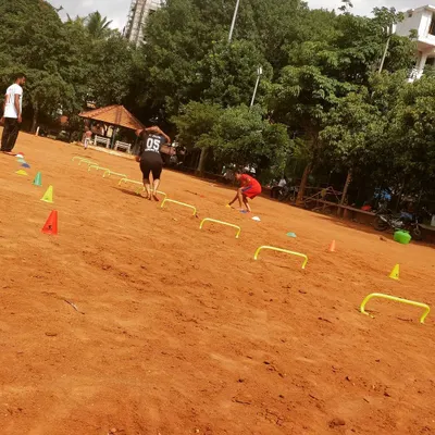 Our training ground set up for an intense fitness session. We use hurdles and cones to design drills that improve players' agility, speed, and reaction time.