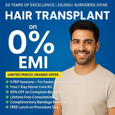 We want to make world-class hair restoration accessible. This is why we offer a limited-period plan with 0% EMI, which includes complimentary PRP sessions, a home care kit, and lifetime consultations to support your journey.