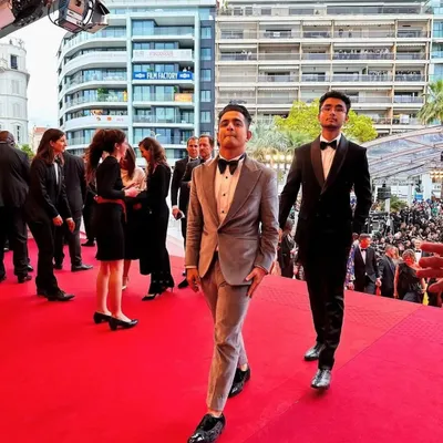 Another moment from the Cannes Film Festival red carpet. My bespoke black tuxedo is seen here, holding its own on an international stage.