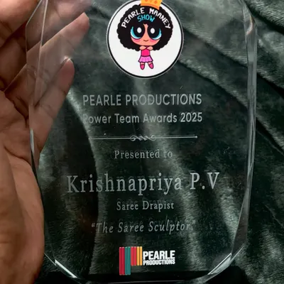The award itself. I was named 'The Saree Sculptor' by Pearle Productions, a title I will cherish forever. I am so grateful for this honor.