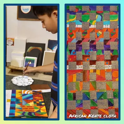 Our "Project Africa" is an educational journey into the continent's amazing art. Here, a student works on a woven paper project inspired by the geometric patterns of African Kente cloth.